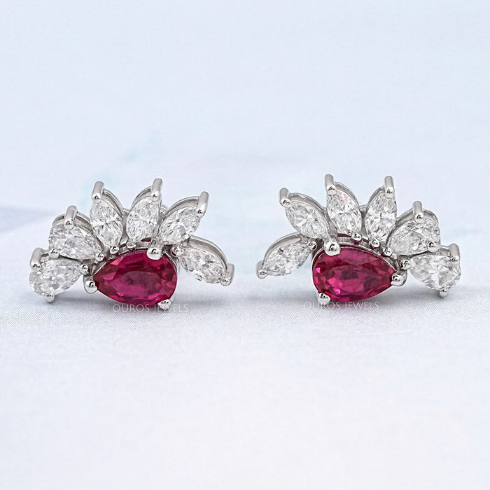 Pear Cut Lab Grown Ruby Gemstone Earrings 