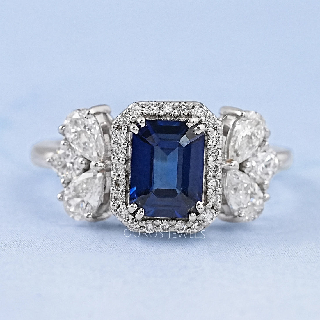 Blue Sapphire Halo Engagement Ring