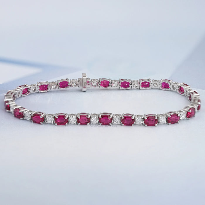 Red Ruby Oval lab Gemstone Bracelet