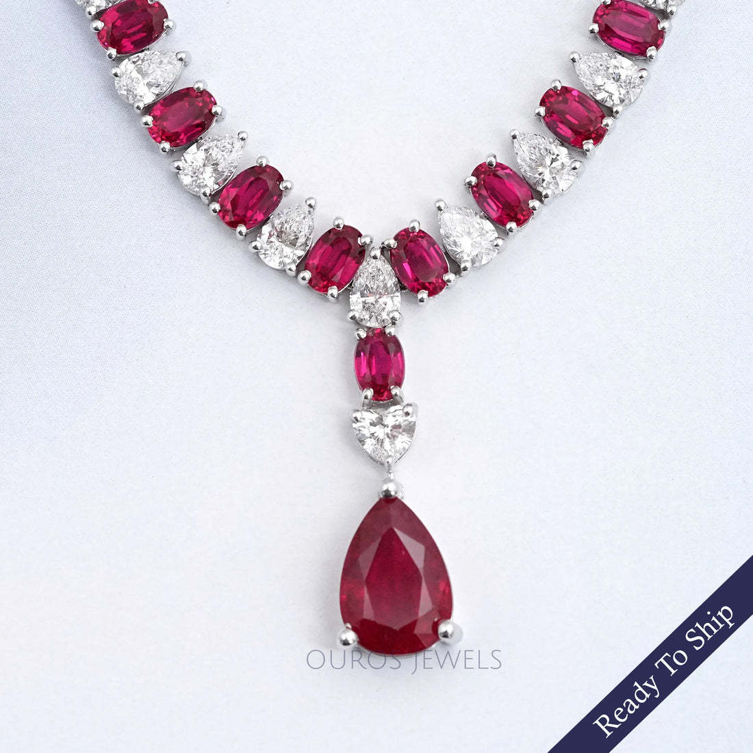 Ruby Pear And Oval Gemstone Necklace