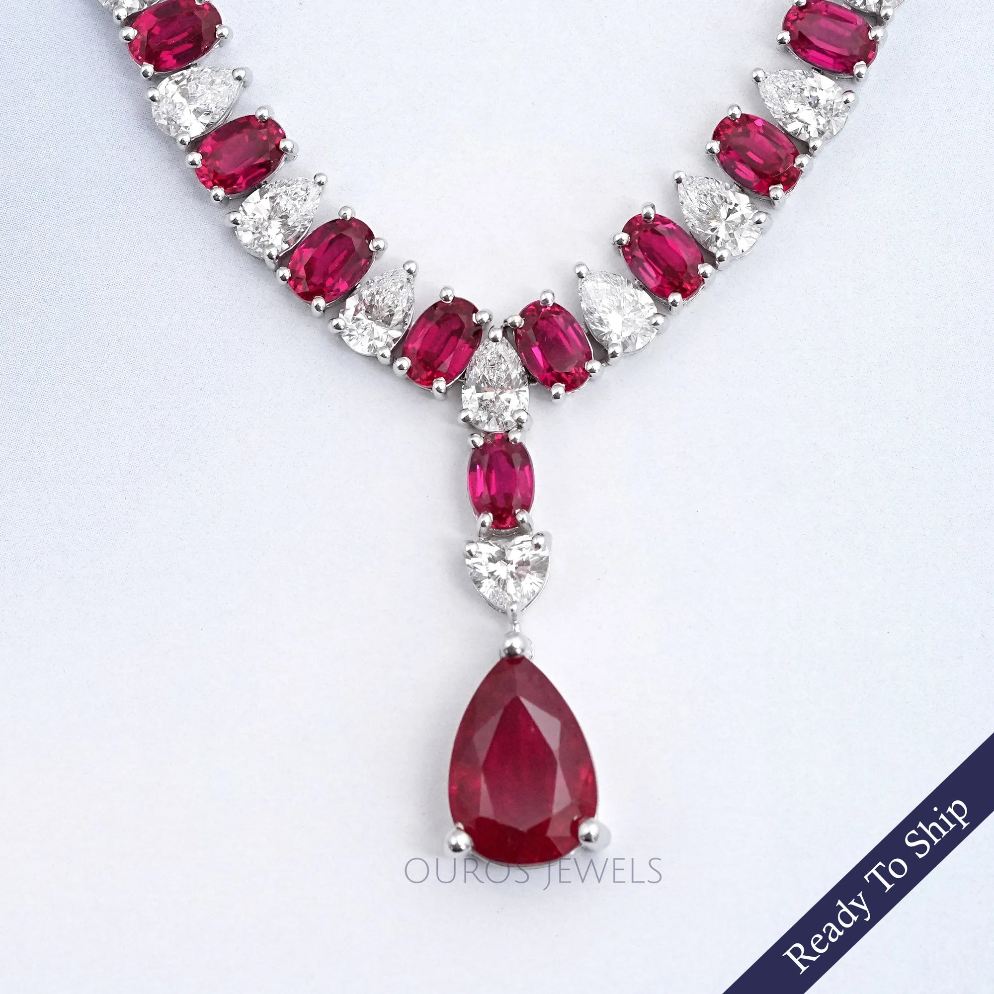 Ruby Pear And Oval Gemstone Necklace