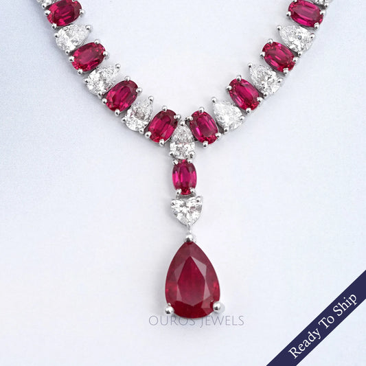 Ruby Pear And Oval Gemstone Necklace