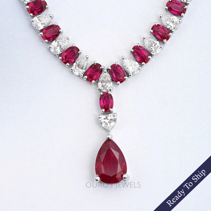Ruby Pear And Oval Gemstone Necklace