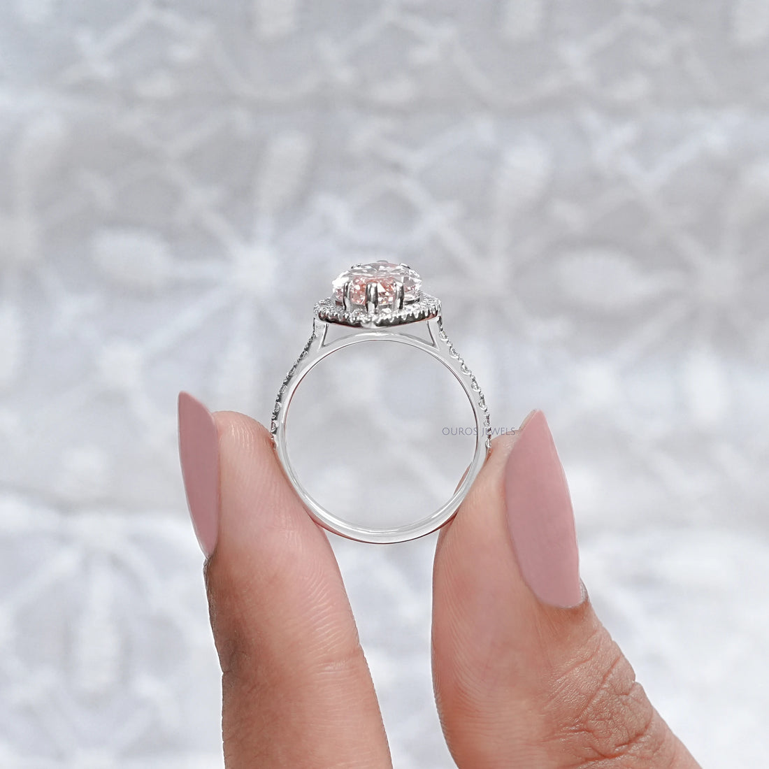Pink Marquise Cut Lab Diamond Halo Accent Ring Ring