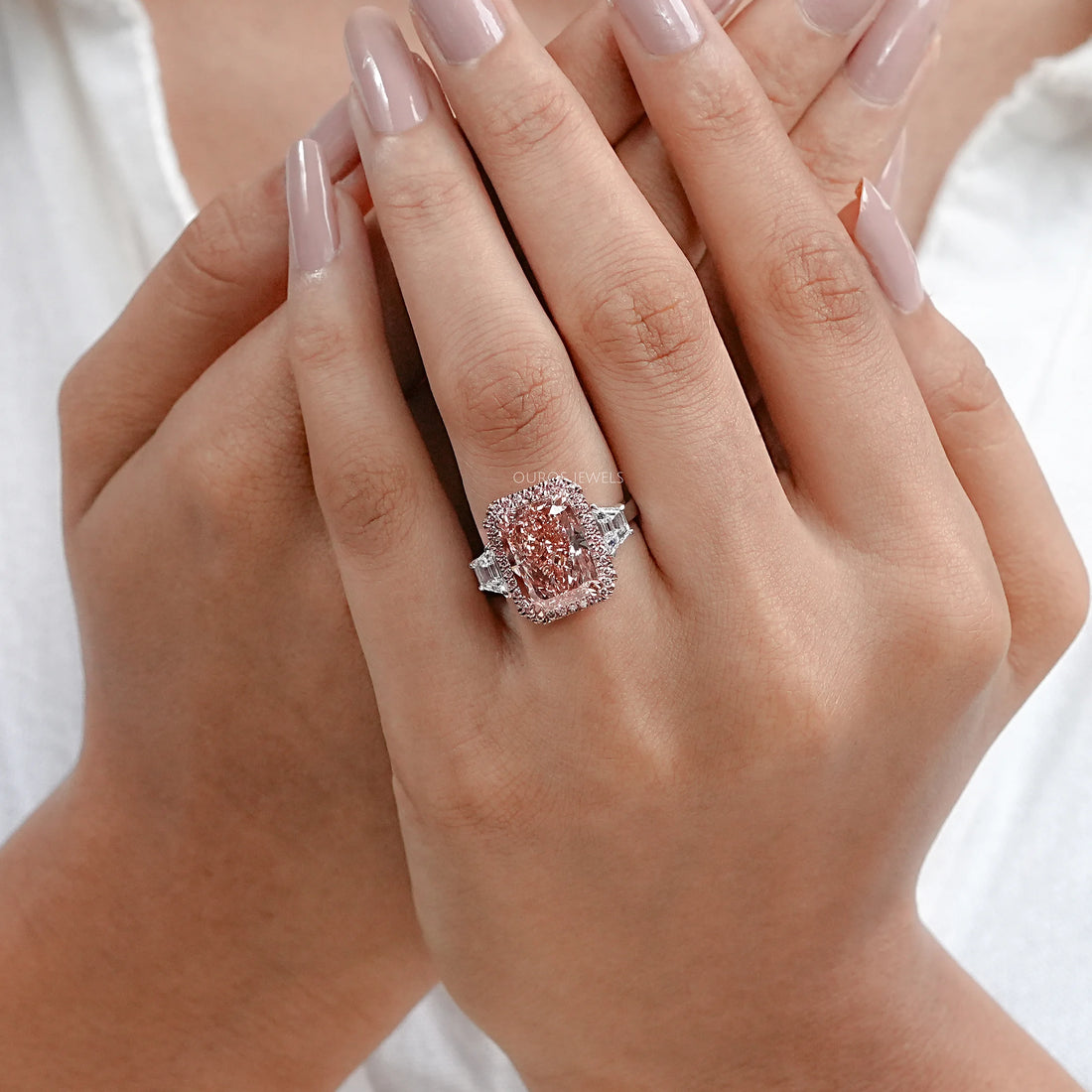 Pink Cushion Diamond Accent Halo Engagement Ring Rings