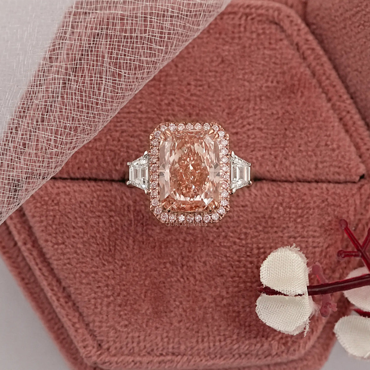 Pink Cushion Diamond Accent Halo Engagement Ring Rings