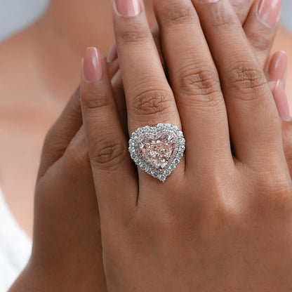 Pink Herat Cut Lab Diamond Double Halo Engagement Ring Ring