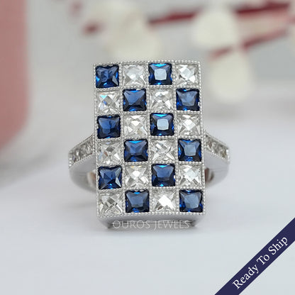 Sapphire Princess Gemstone And French Cut Vintage Ring Rings