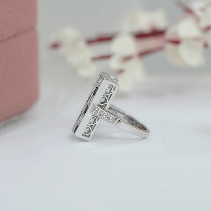 Sapphire Princess Gemstone And French Cut Vintage Ring Rings