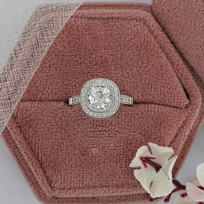 Old Mine Cushion Lab Diamond Halo Engagement Ring