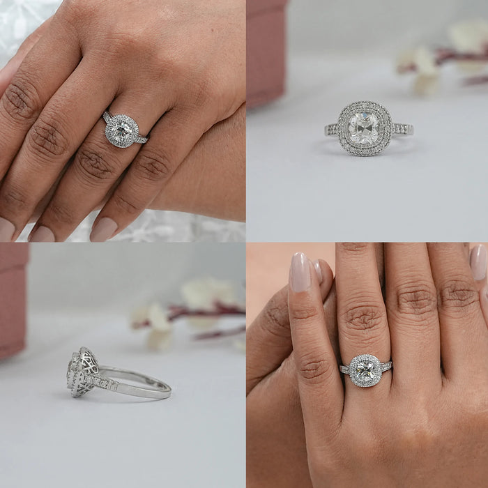 Old Mine Cushion Lab Diamond Halo Engagement Ring