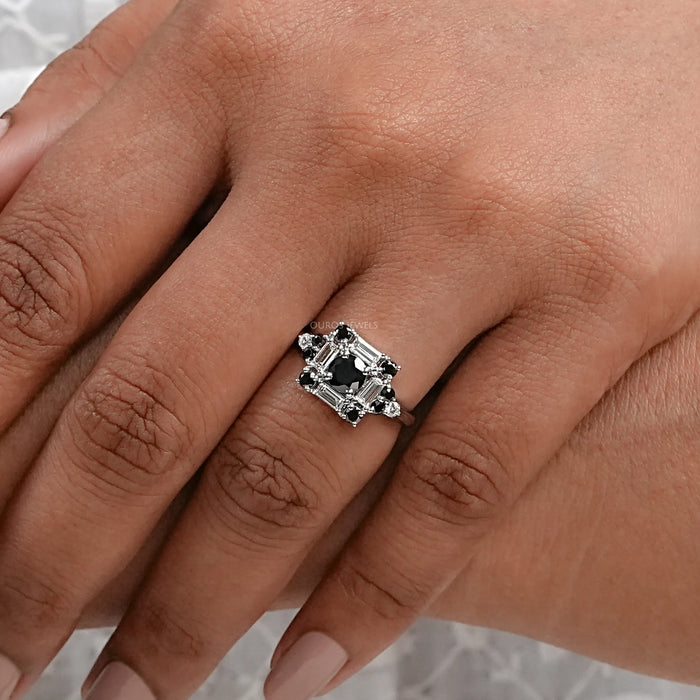 Black Round Diamond Halo Engagement Ring