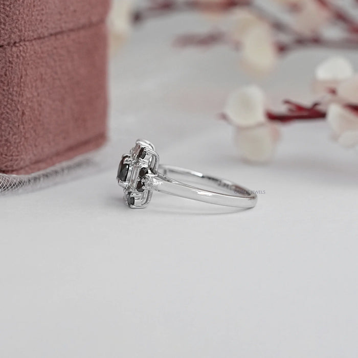 Black Round Diamond Halo Engagement Ring