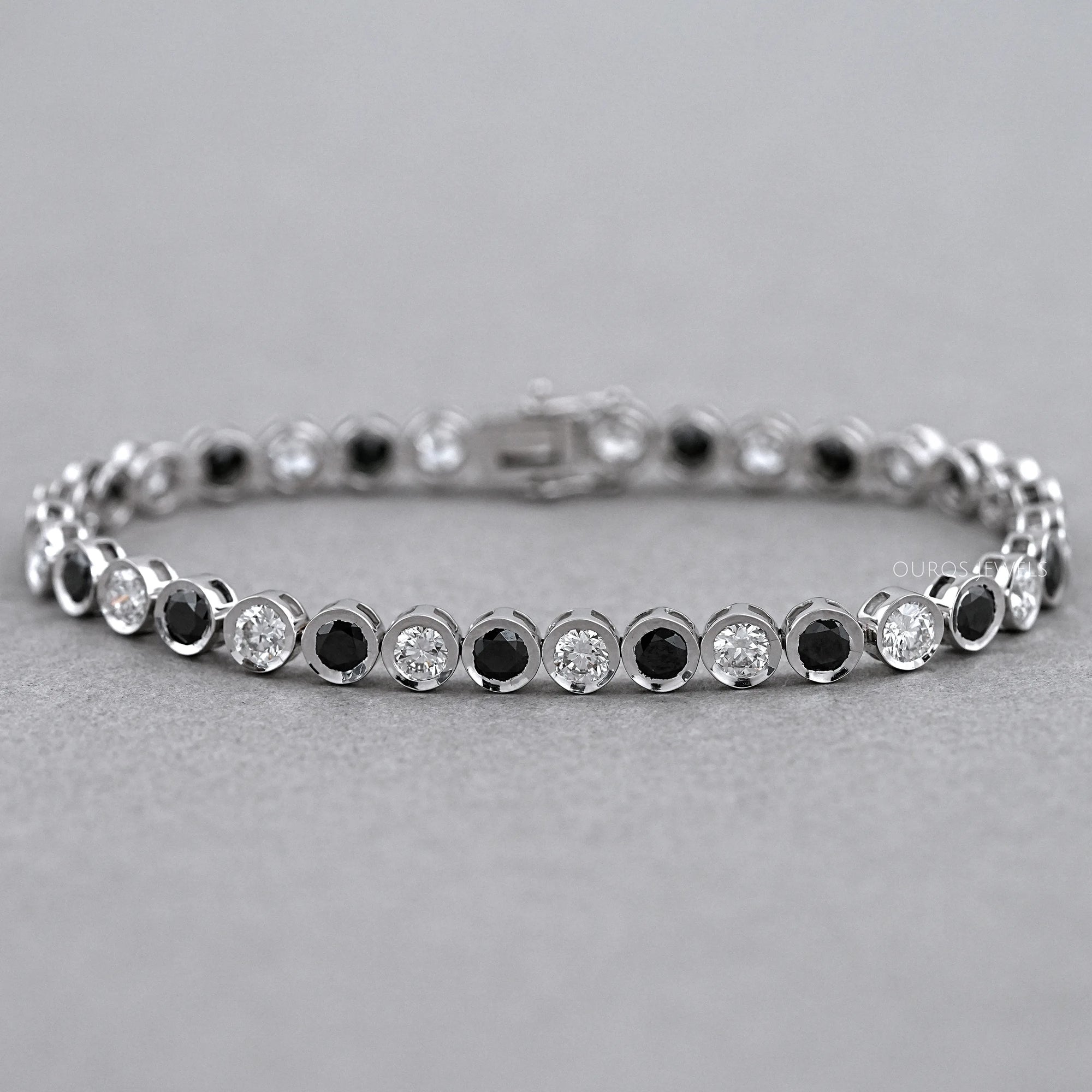 Alternative Bezel Set Round Cut Black Diamond Bracelet Rings