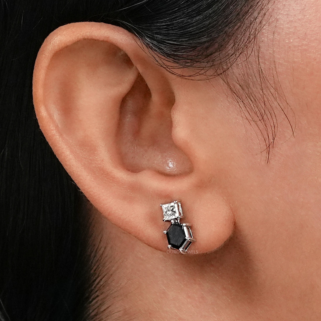 Black Hexagon Diamond Drop Earrings Earrings