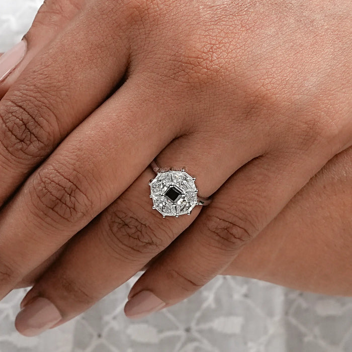 Black Princess Diamond Halo Engagement Ring