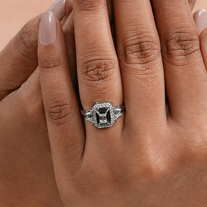 Black Emerald Diamond Three Stone Engagement Ring Rings