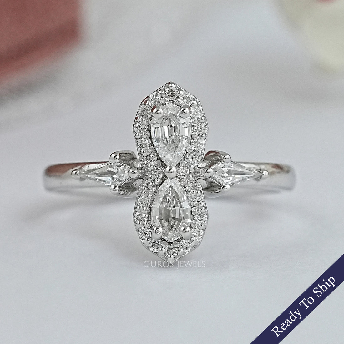 Two Stone Step Cut Pear Diamond Wedding Ring Rings