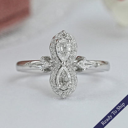 Two Stone Step Cut Pear Diamond Wedding Ring Rings