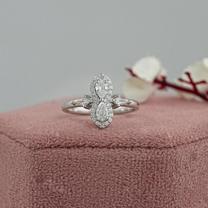 Two Stone Step Cut Pear Diamond Wedding Ring