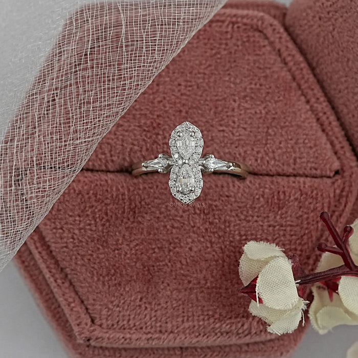 Two Stone Step Cut Pear Diamond Wedding Ring