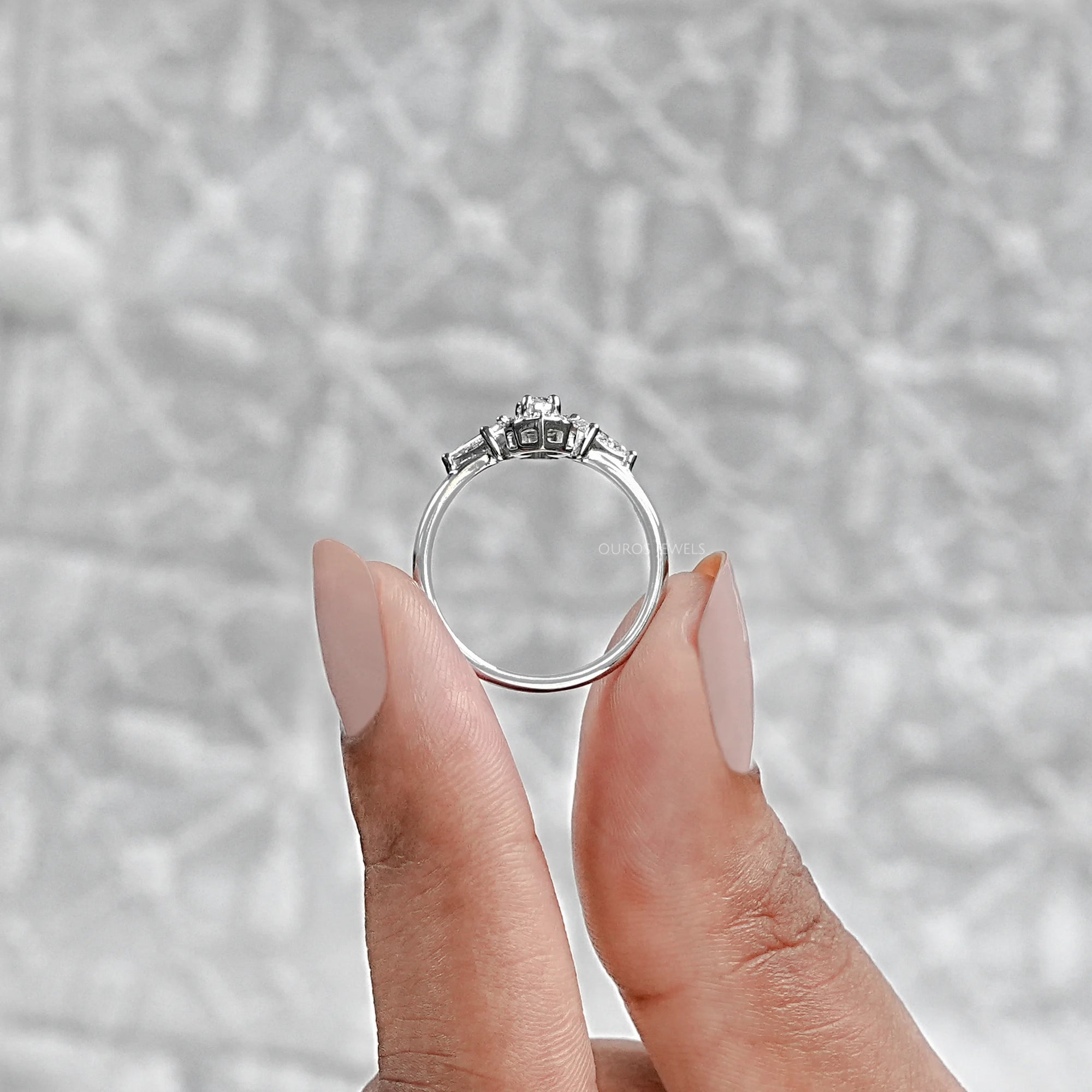 Two Stone Step Cut Pear Diamond Wedding Ring Rings