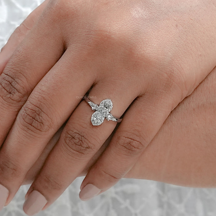 Two Stone Step Cut Pear Diamond Wedding Ring