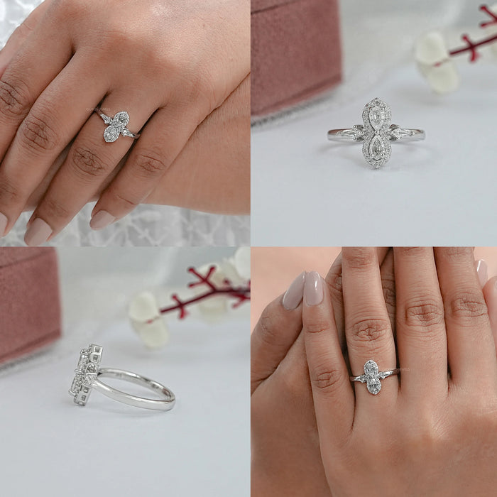 Two Stone Step Cut Pear Diamond Wedding Ring