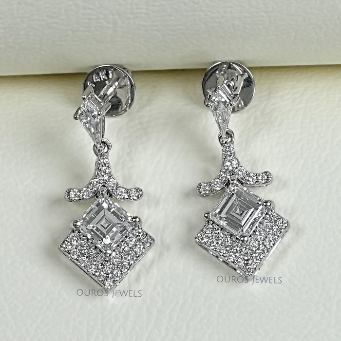 Carre Cut Lab Diamond Drop Earrings