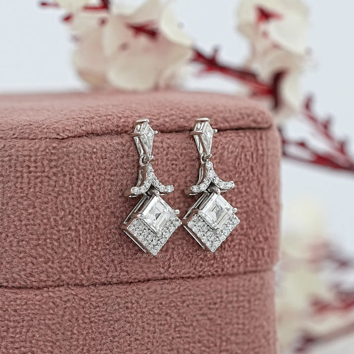 Carre Cut And Kite Diamond Dangle Drop Earrings