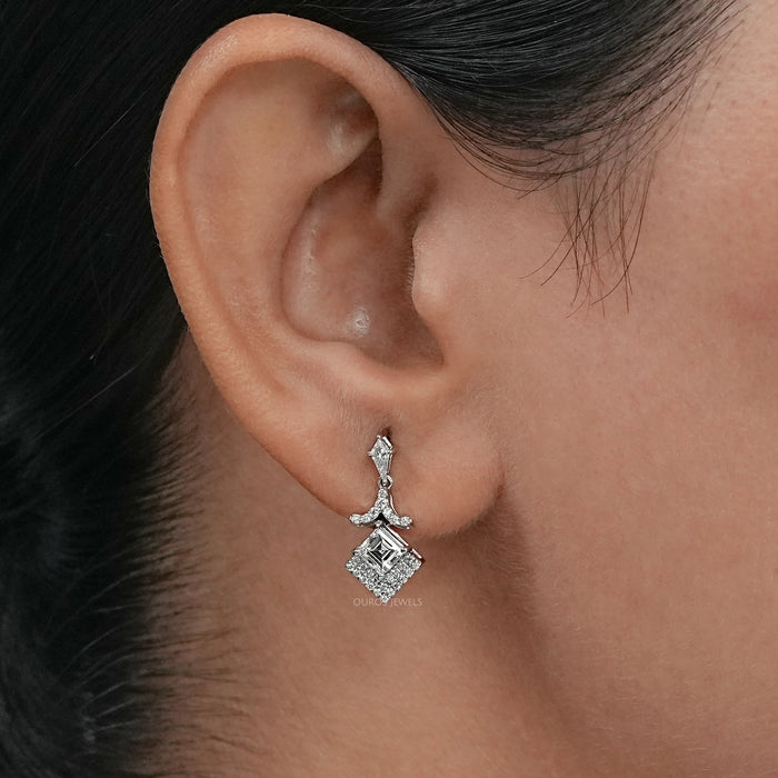 Carre Cut And Kite Diamond Dangle Drop Earrings