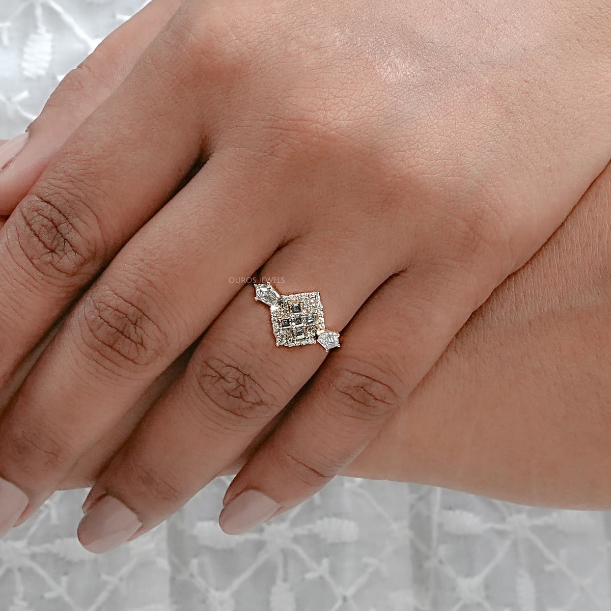Antique Carre Cut Halo Diamond Engagement Ring Rings
