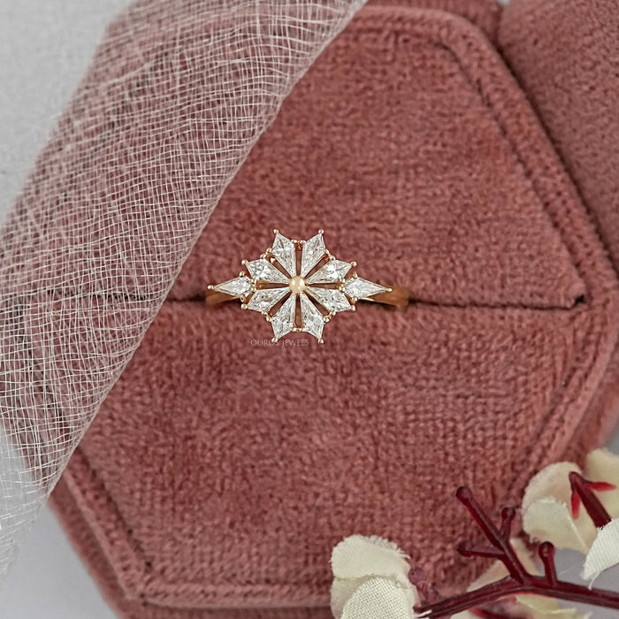 Kite Cut Lab Diamond Floral Engagement Ring