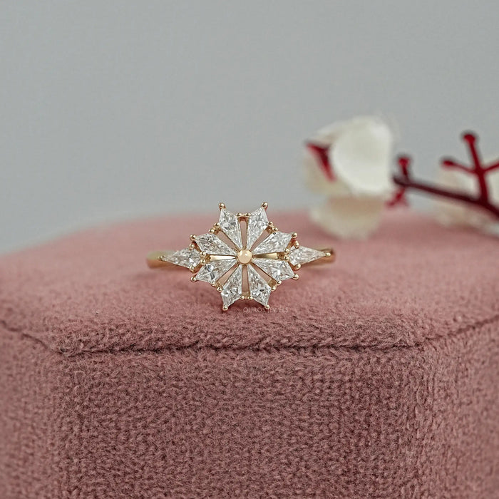 Kite Cut Lab Diamond Floral Engagement Ring