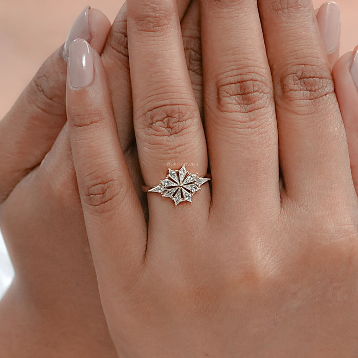 Kite Cut Lab Diamond Floral Engagement Ring