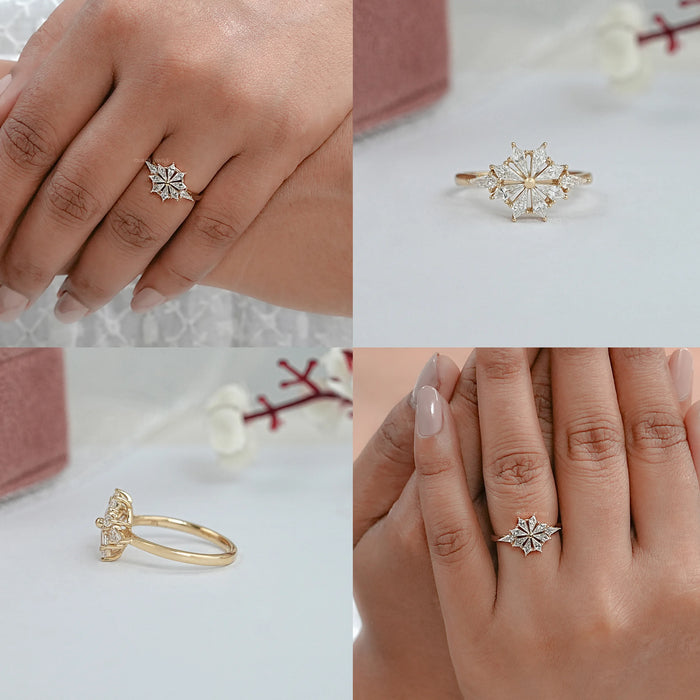 Kite Cut Lab Diamond Floral Engagement Ring