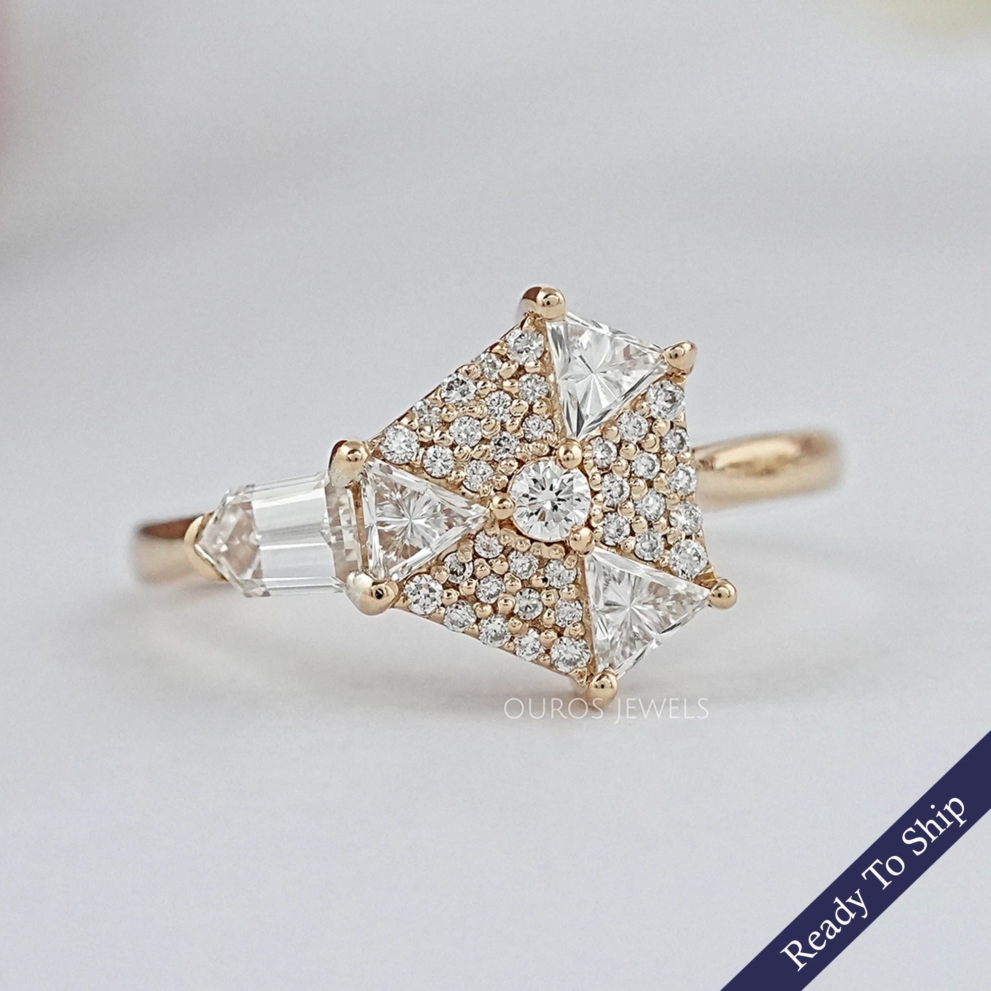 Step Cut Arrow And Round Diamond Anniversary Ring Rings