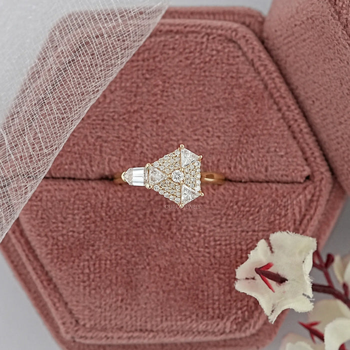 Step Cut Arrow And Round Diamond Anniversary Ring