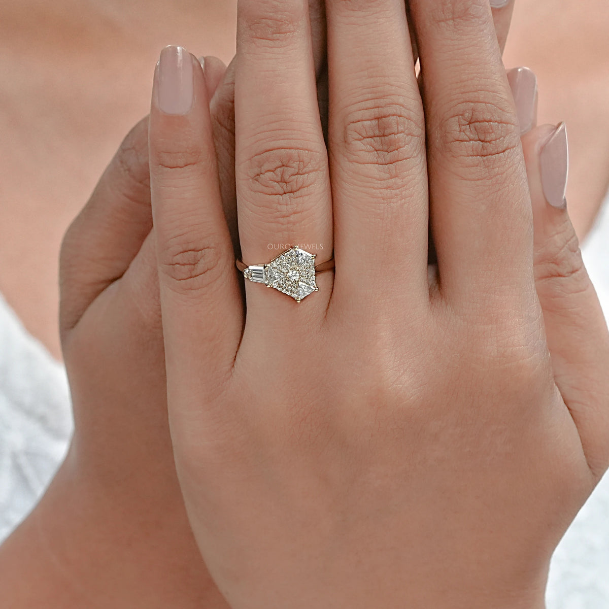 Step Cut Arrow And Round Diamond Anniversary Ring Rings