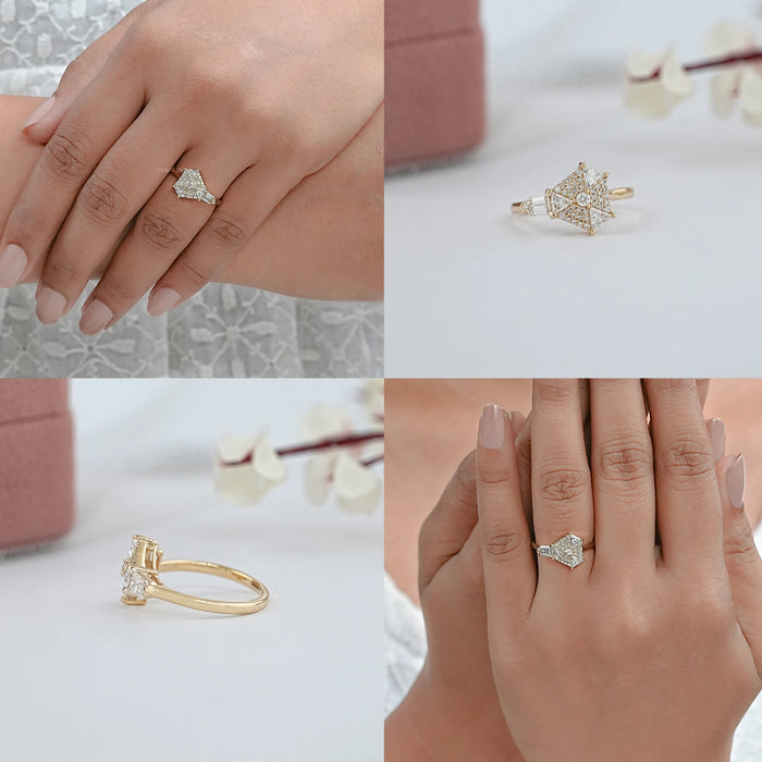 Step Cut Arrow And Round Diamond Anniversary Ring