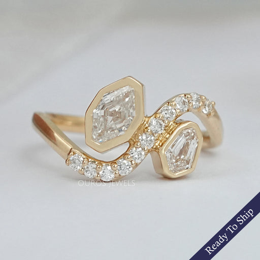 Step Shied Cut Bezel Set Bypass Wedding Ring Rings