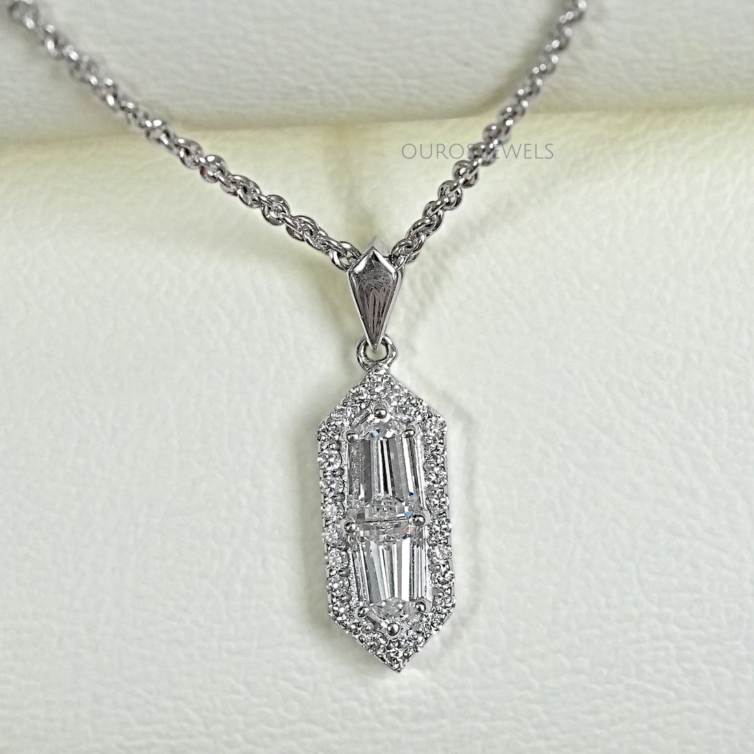 Step Cut arrow Diamond Pendant Necklaces