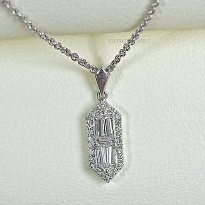 Step Cut arrow Diamond Pendant Necklaces