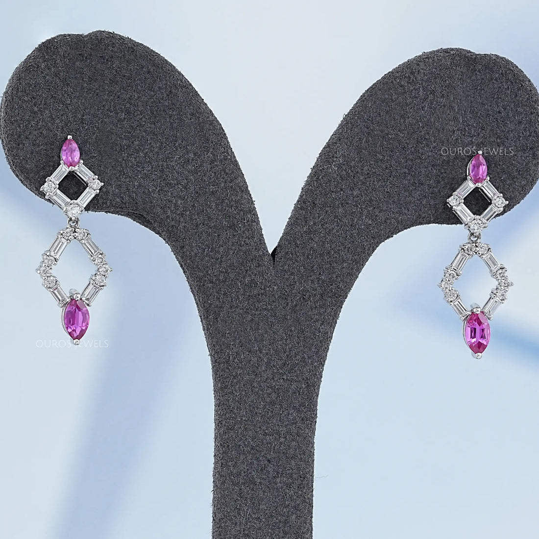 Pink Gemstone And Diamond Drop Dangle Earrings