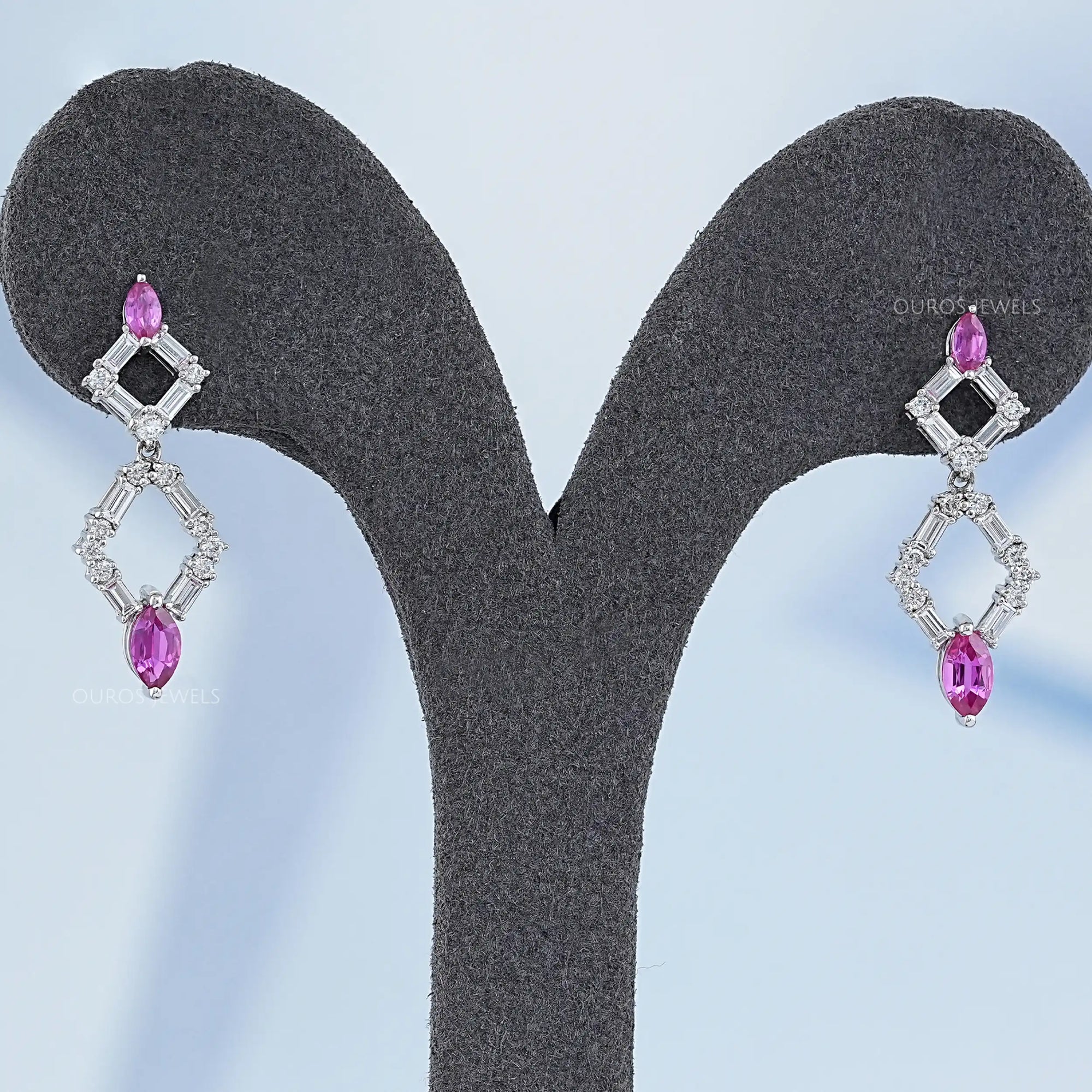 Pink Gemstone And Diamond Drop Dangle Earrings