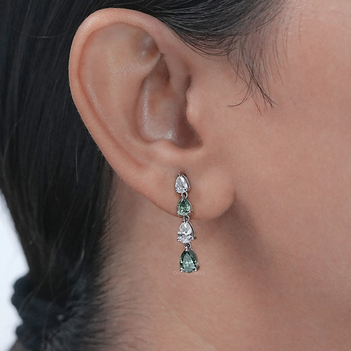 Green Pear Lab Diamond Dangle Earrings
