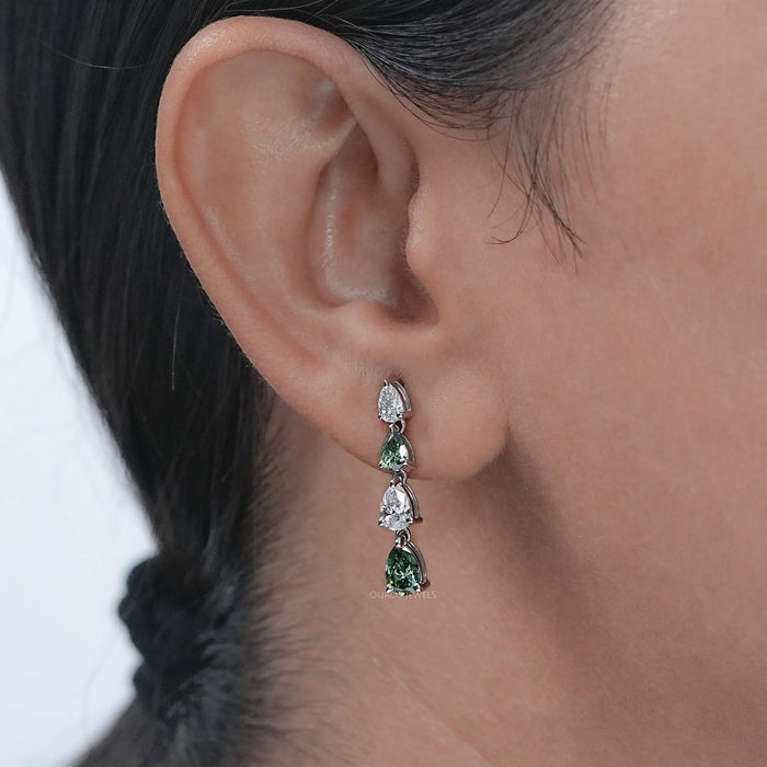 Green Pear Lab Diamond Dangle Earrings
