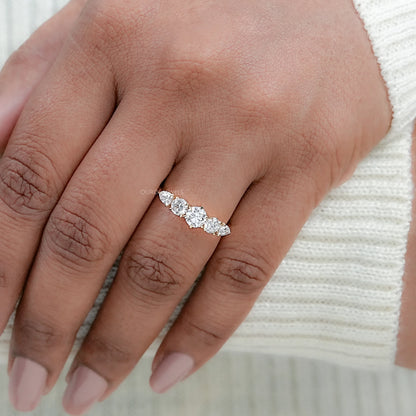Round And Pear Diamond Five Stone Engagement Ring Rings