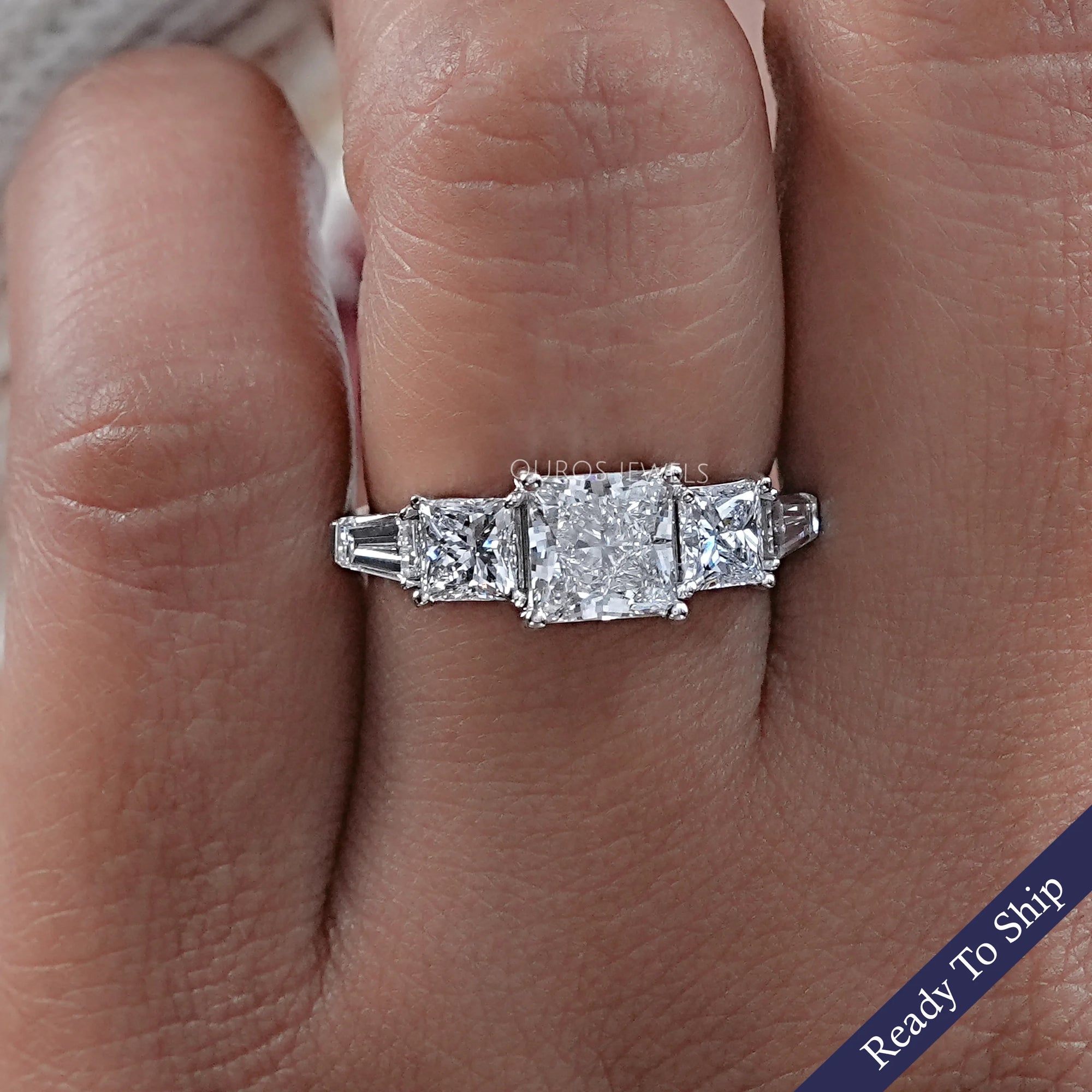 Princess Lab Diamond Five Stone Engagement Ring