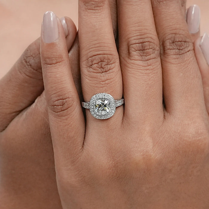 Old Mine Cushion Lab Diamond Halo Engagement Ring